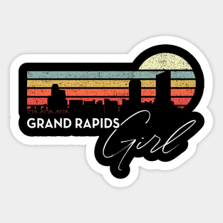 Grand Rapids Girl Retro Sunset City Skyline Souvenir Sticker